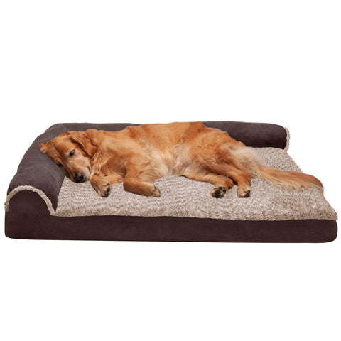 Orthopedic Foam L-Chaise Pet Bed | Two-Tone Espresso